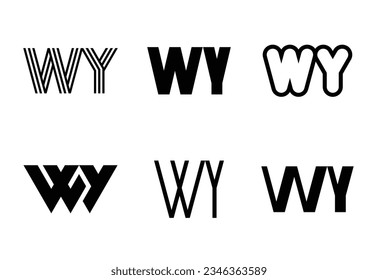Set of letter WY logos. Abstract logos collection with letters. Geometrical abstract logos