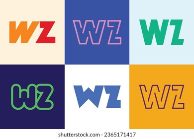Set of letter WZ logos. Abstract logos collection with letters. Geometrical abstract logos