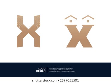 Set of letter X building logo design inspiration.