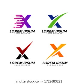 Set of letter X fast logo design template. Express delivery sign. Creative elegant vector sign design for corporate business identity