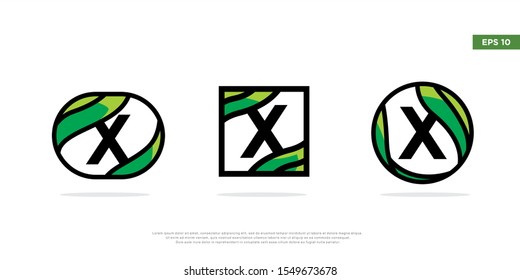set of letter x inside frame leaf logo. modern icon, template design