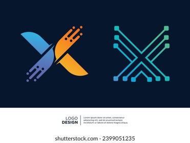 Diseño del logotipo de letra X para el símbolo de tecnología digital.