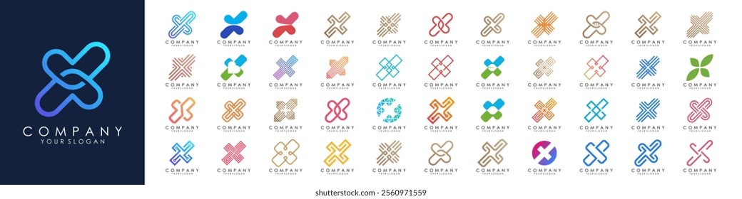 Set of letter X logo design vector. Modern futuristic abstract icon design collection