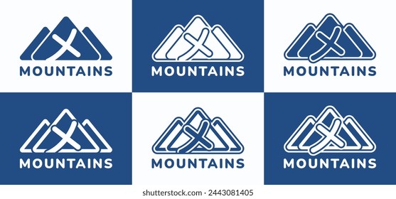 Set of letter X round mountains logo. This logo combines letters and mountain shapes. Suitable for nature lovers, hiking shops, outdoor tool shops and the like.