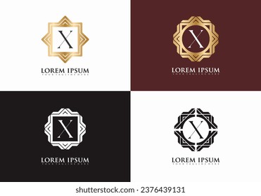 Set mit dem Symbol des Vintage-Elements Letter X, Designvorlage für das Logo des Golden Letter X