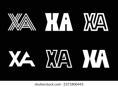 Set of letter XA logos. Abstract logos collection with letters. Geometrical abstract logos