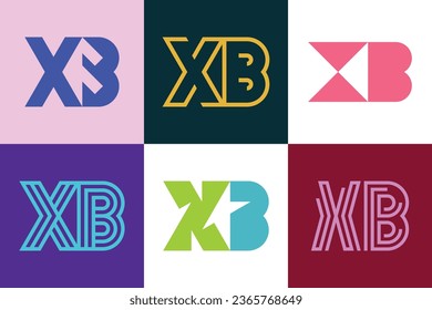 Conjunto de logotipos XB de letras. Resumen de colección de logotipos con letras. Logotipos geométricos abstractos