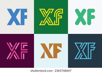 Set of letter XF logos. Abstract logos collection with letters. Geometrical abstract logos