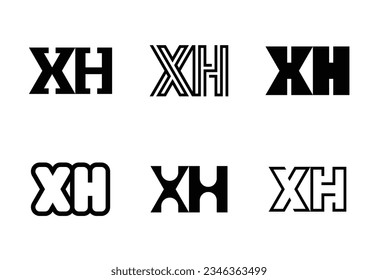Conjunto de logotipos XH de letras. Resumen de colección de logotipos con letras. Logotipos geométricos abstractos