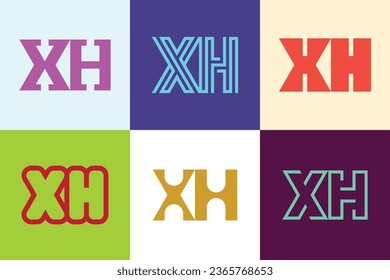 Conjunto de logotipos XH de letras. Resumen de colección de logotipos con letras. Logotipos geométricos abstractos
