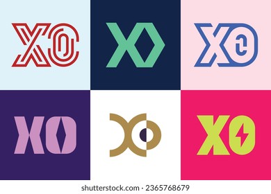 Set of letter XO logos. Abstract logos collection with letters. Geometrical abstract logos