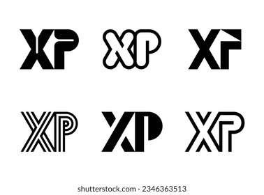 Conjunto de logotipos XP de letras. Resumen de colección de logotipos con letras. Logotipos geométricos abstractos
