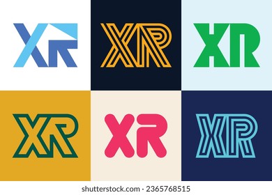 Set of letter XR logos. Abstract logos collection with letters. Geometrical abstract logos
