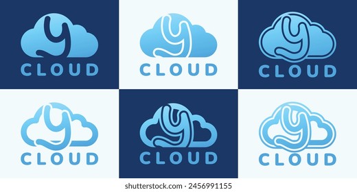 Conjunto de letra Y logotipo de nube azul. Este logotipo combina letras y Formas en la nube. Adecuado para empresas de Internet, App, almacenamiento digital y similares.