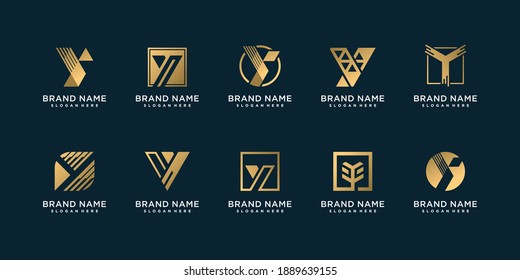 Set of letter Y logo collection with golden unique style Premium Vector