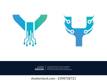 Set of letter Y logo design for digital technology symbol.