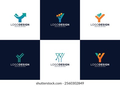 Set Of Letter Y Logo Design With Grow Statistic