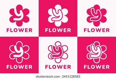 Set of letter Y pink flower logo. This logo combines letters and pink flower shapes. Suitable for flower shops, flower farms, accessories shops and the like.