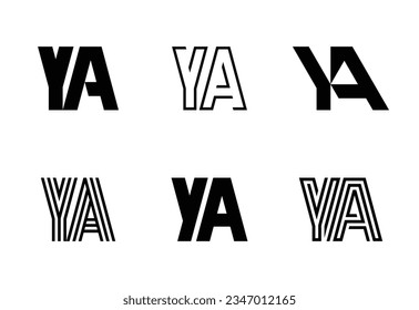 Conjunto de logotipos de YA. Resumen de colección de logotipos con letras. Logotipos geométricos abstractos
