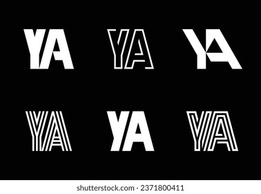 Conjunto de logotipos de YA. Resumen de colección de logotipos con letras. Logotipos geométricos abstractos