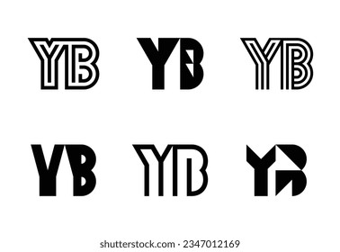 Set of letter YB logos. Abstract logos collection with letters. Geometrical abstract logos