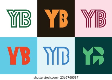 Conjunto de logotipos de YB. Resumen de colección de logotipos con letras. Logotipos geométricos abstractos