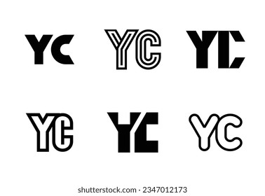 Conjunto de logotipos de YC. Resumen de colección de logotipos con letras. Logotipos geométricos abstractos