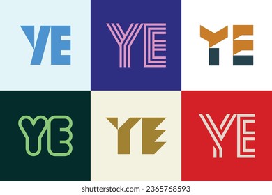 Set of letter YE logos. Abstract logos collection with letters. Geometrical abstract logos