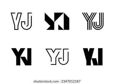 Set of letter YJ logos. Abstract logos collection with letters. Geometrical abstract logos