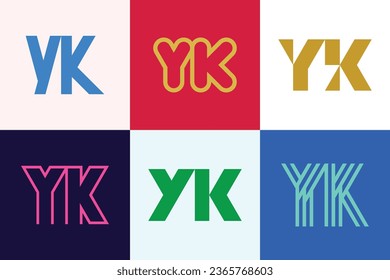 Set of letter YK logos. Abstract logos collection with letters. Geometrical abstract logos