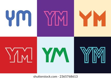 Set of letter YM logos. Abstract logos collection with letters. Geometrical abstract logos