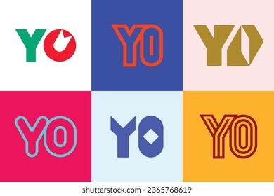 Set of letter YO logos. Abstract logos collection with letters. Geometrical abstract logos