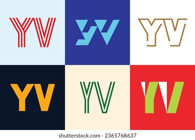 Set of letter YV logos. Abstract logos collection with letters. Geometrical abstract logos