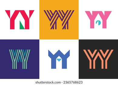 Set of letter YY logos. Abstract logos collection with letters. Geometrical abstract logos