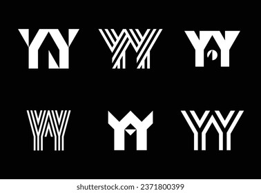 Set of letter YY logos. Abstract logos collection with letters. Geometrical abstract logos