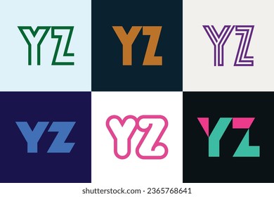 Conjunto de logotipos YZ de letras. Resumen de colección de logotipos con letras. Logotipos geométricos abstractos