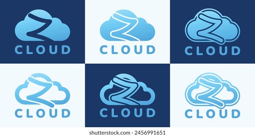 Set of letter Z blue cloud logo. This logo combines letters and cloud shapes. Suitable for internet companies, apps, digital storage and the like.