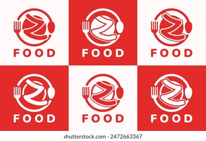 Set of letter Z food plate logo. This logo combines letters and cutlery shapes. Perfect for restaurants, food courts, fast food, street food and cafes.