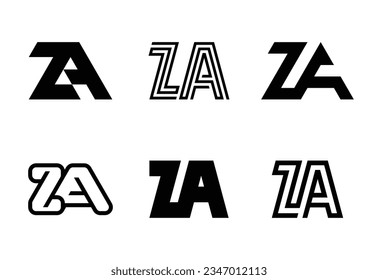 Conjunto de logotipos ZA de letras. Resumen de colección de logotipos con letras. Logotipos geométricos abstractos
