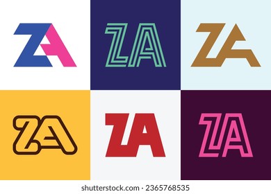 Conjunto de logotipos ZA de letras. Resumen de colección de logotipos con letras. Logotipos geométricos abstractos
