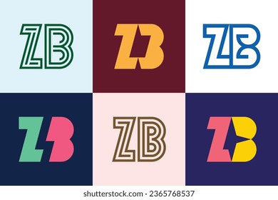 Conjunto de logotipos ZB de letras. Resumen de colección de logotipos con letras. Logotipos geométricos abstractos