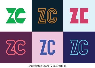 Set of letter ZC logos. Abstract logos collection with letters. Geometrical abstract logos