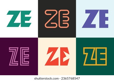 Set of letter ZE logos. Abstract logos collection with letters. Geometrical abstract logos
