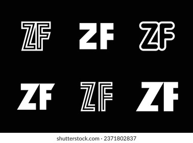 Set of letter ZF logos. Abstract logos collection with letters. Geometrical abstract logos