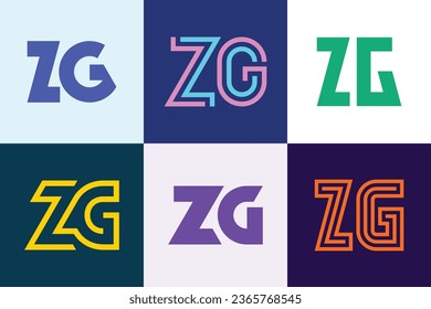 Set of letter ZG logos. Abstract logos collection with letters. Geometrical abstract logos
