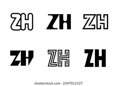 Set of letter ZH logos. Abstract logos collection with letters. Geometrical abstract logos