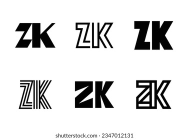 Set of letter ZK logos. Abstract logos collection with letters. Geometrical abstract logos