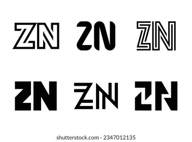 Set of letter ZN logos. Abstract logos collection with letters. Geometrical abstract logos