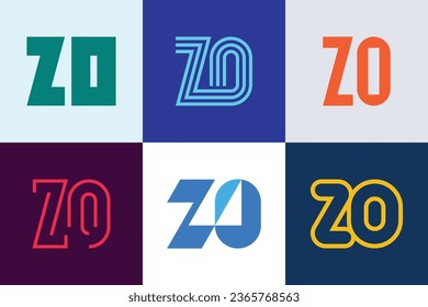 Set of letter ZO logos. Abstract logos collection with letters. Geometrical abstract logos