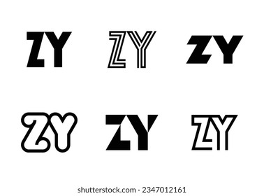 Set of letter ZY logos. Abstract logos collection with letters. Geometrical abstract logos